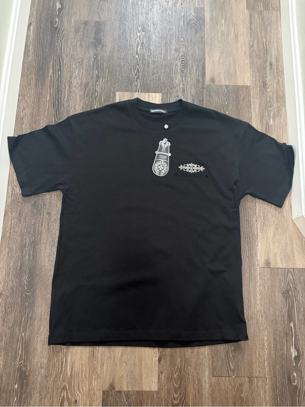 Chrome Hearts Black Short-Sleeve Tee with Silver Emblem